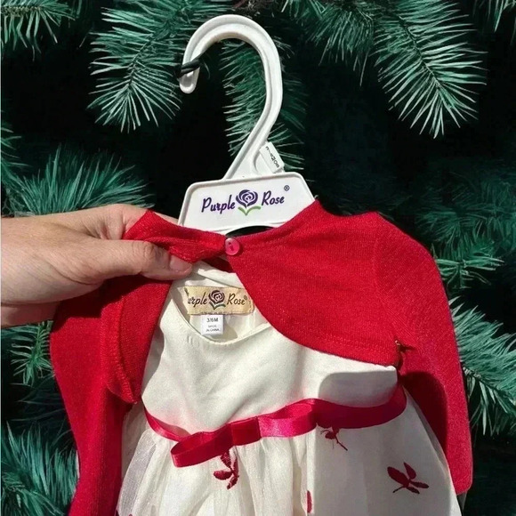 3-6mo Embroidered Christmas white and red Purple&Rose dress. Dsct w bundle. - Picture 4 of 10